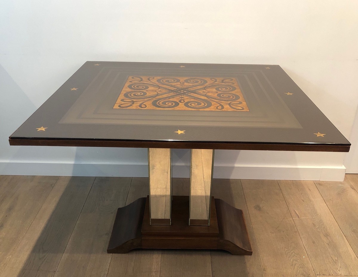 Table de Milieu Art Déco à Plateau de Miroir Eglomisé dans le Goût de Jules Leleu et Max Ingran-photo-1