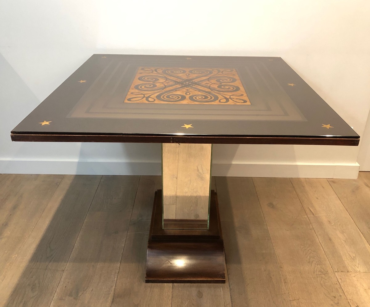 Table de Milieu Art Déco à Plateau de Miroir Eglomisé dans le Goût de Jules Leleu et Max Ingran-photo-7