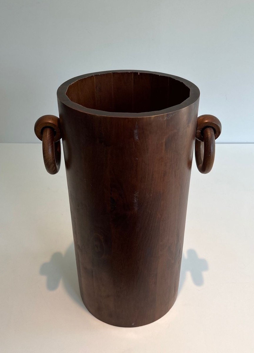 Brutalist Solid Wood Umbrella Stand, French, Circa 1950-photo-2
