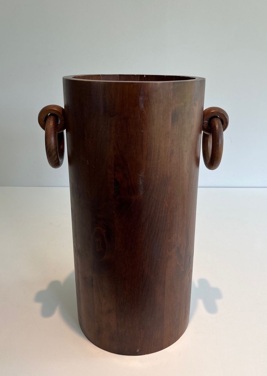 Brutalist Solid Wood Umbrella Stand, French, Circa 1950-photo-3