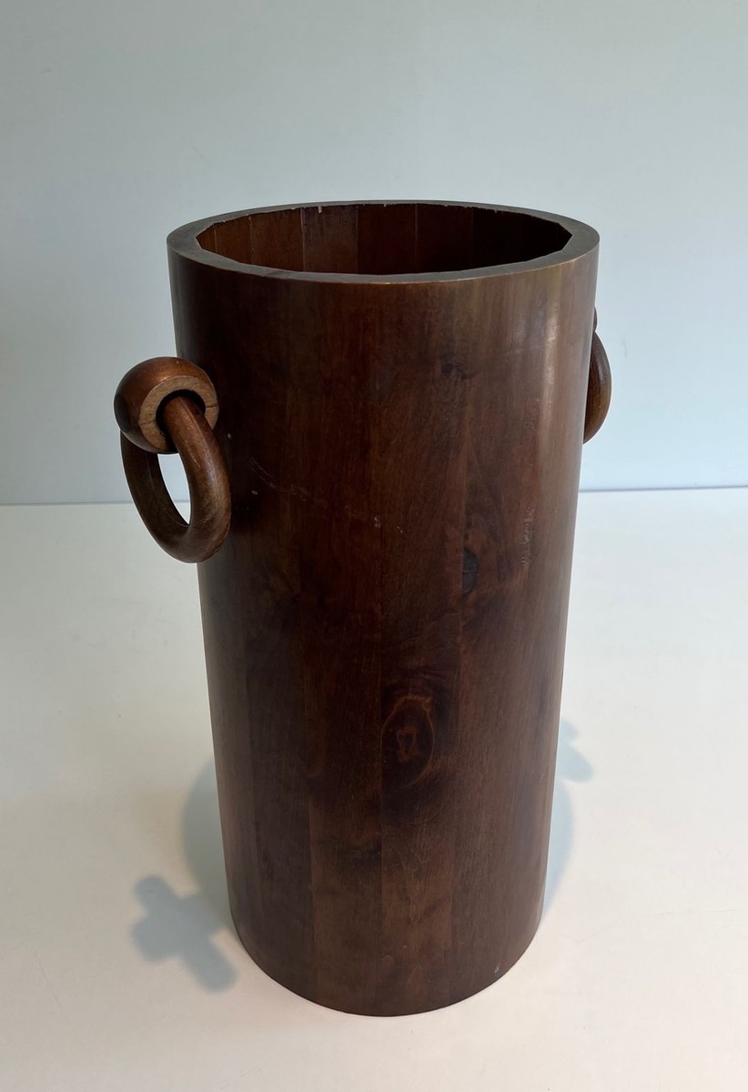 Brutalist Solid Wood Umbrella Stand, French, Circa 1950-photo-4