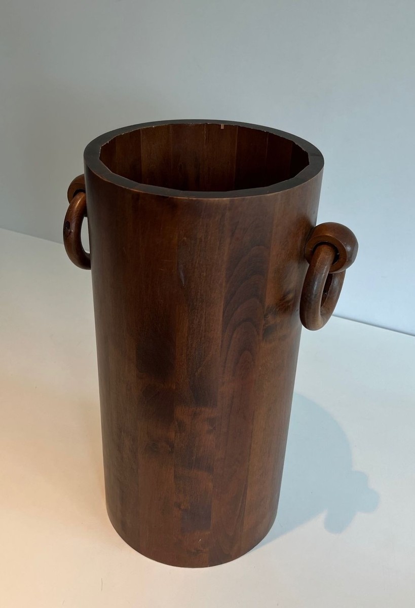 Brutalist Solid Wood Umbrella Stand, French, Circa 1950-photo-1