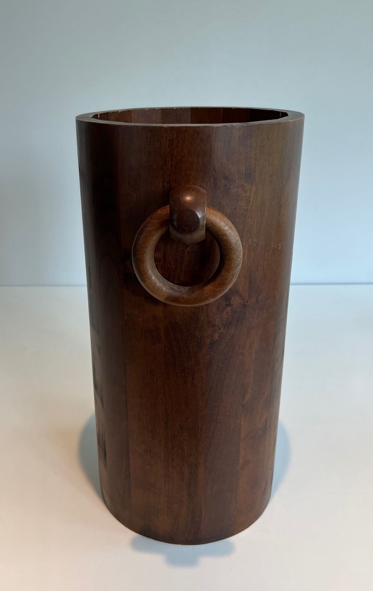 Brutalist Solid Wood Umbrella Stand, French, Circa 1950-photo-2