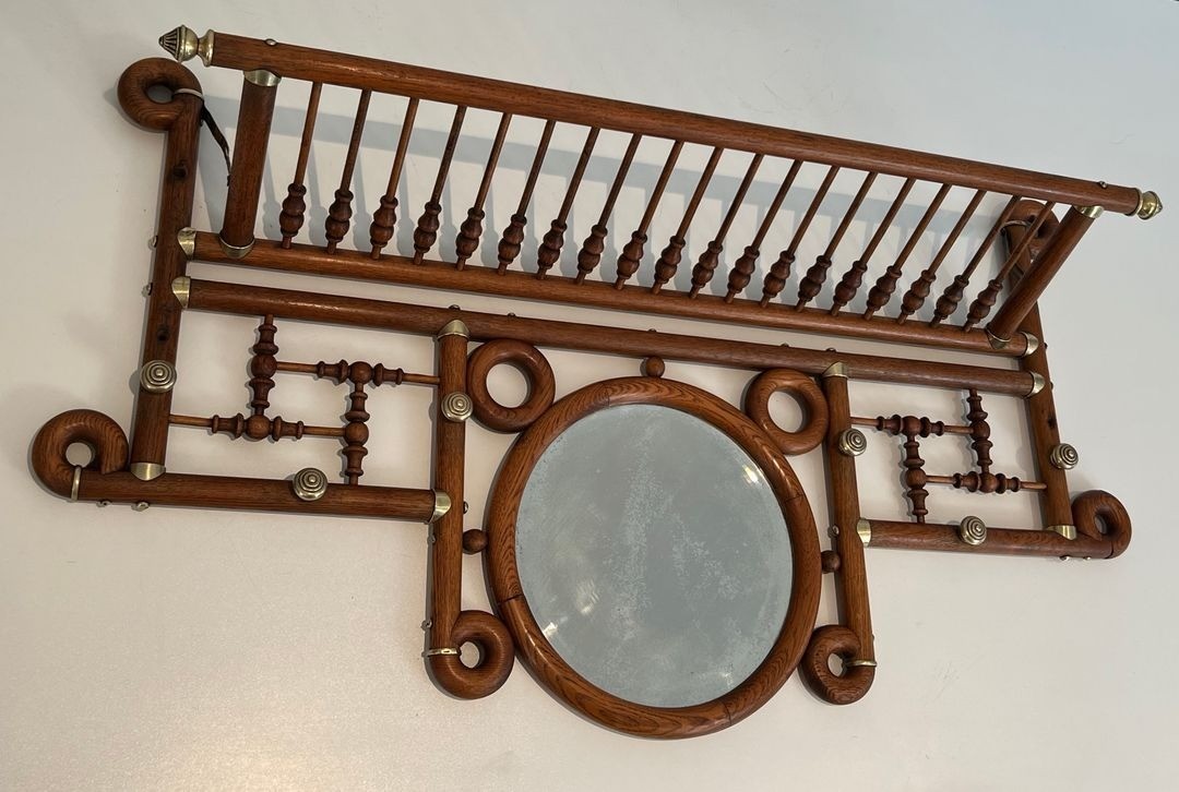 Bentwood And Brass Wall Coat Rack, Arts & Crafts, Austrian, Circa 1900-photo-4