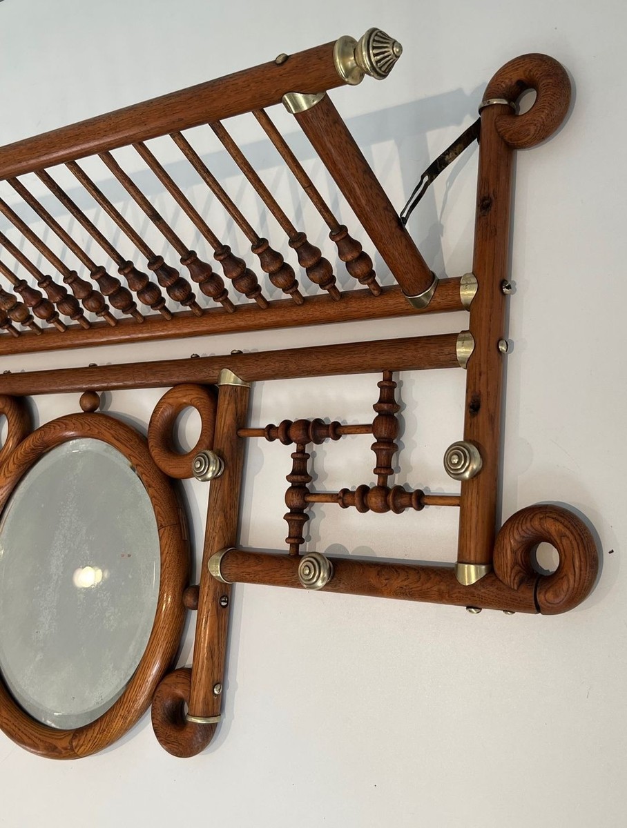Bentwood And Brass Wall Coat Rack, Arts & Crafts, Austrian, Circa 1900-photo-2
