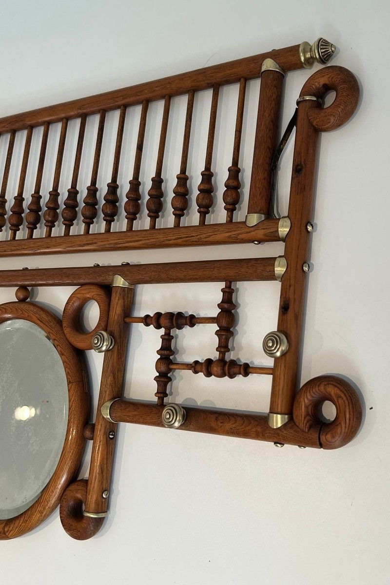 Bentwood And Brass Wall Coat Rack, Arts & Crafts, Austrian, Circa 1900-photo-3