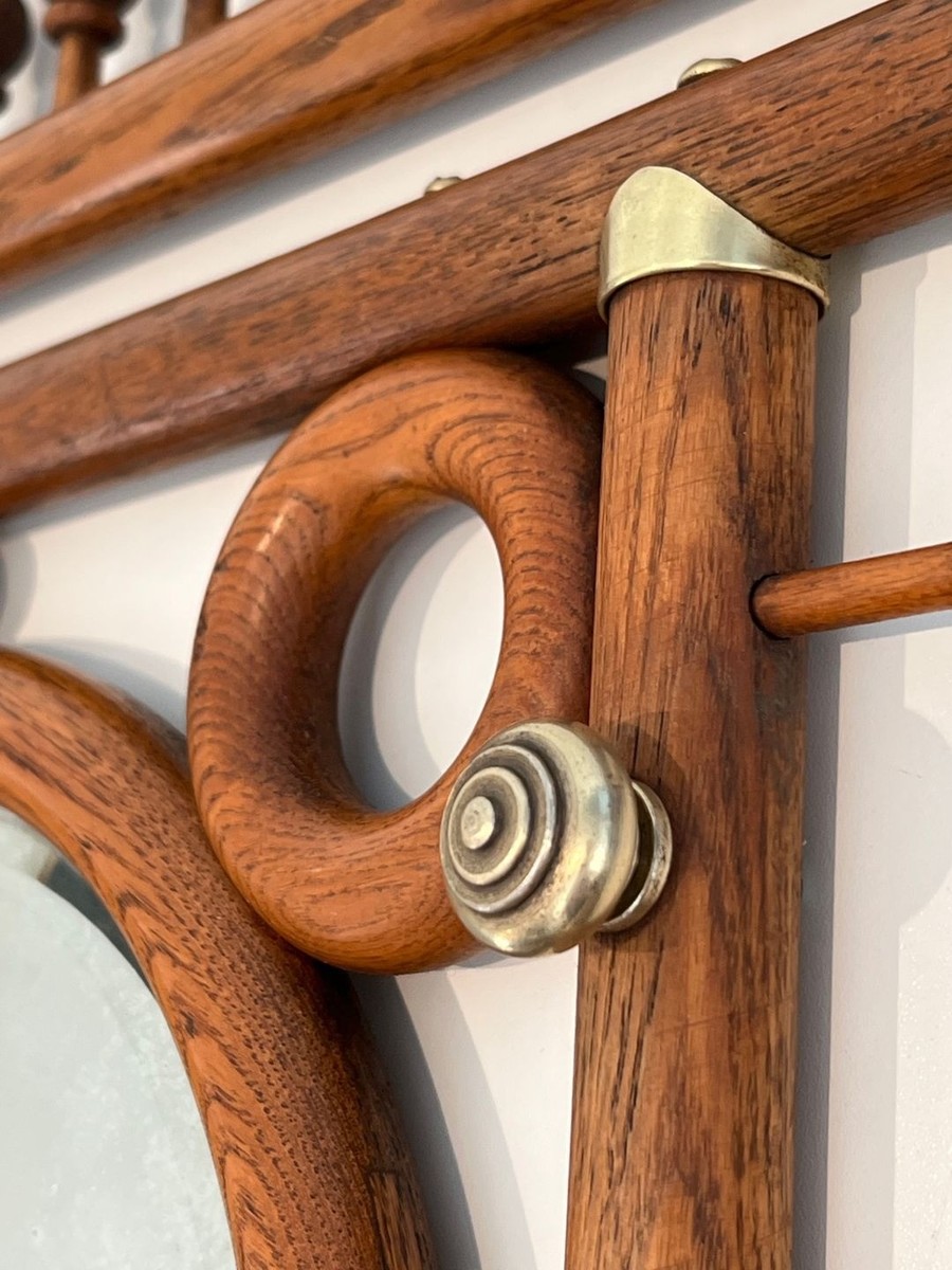 Bentwood And Brass Wall Coat Rack, Arts & Crafts, Austrian, Circa 1900-photo-6