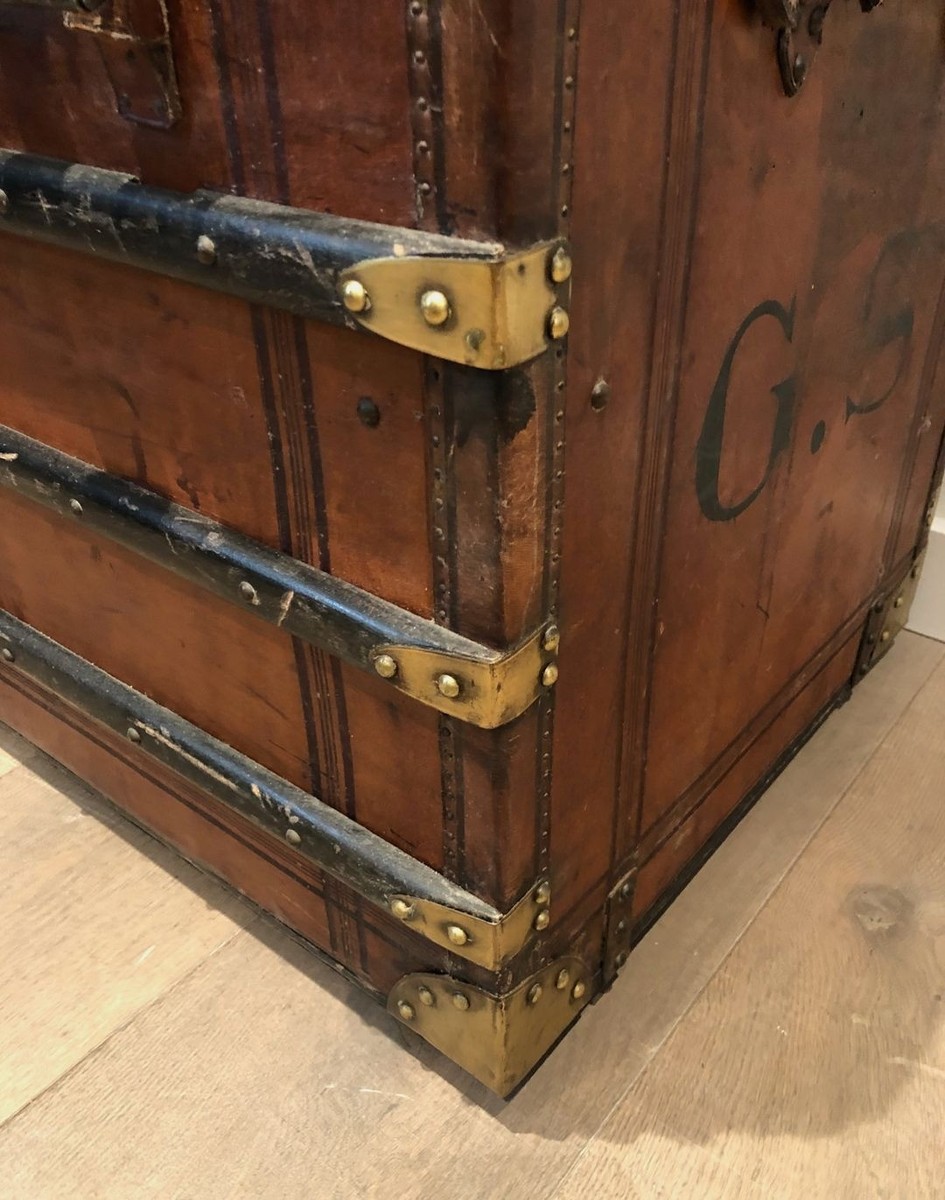 Domed Travel Trunk In Leather, Wood And Brass, French, Circa 1900-photo-6