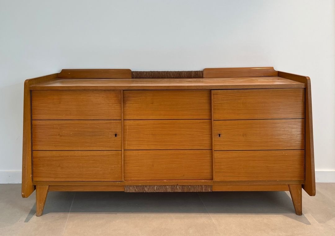 Grande Enfilade en Sapin et Rotin, France, vers 1970-photo-3