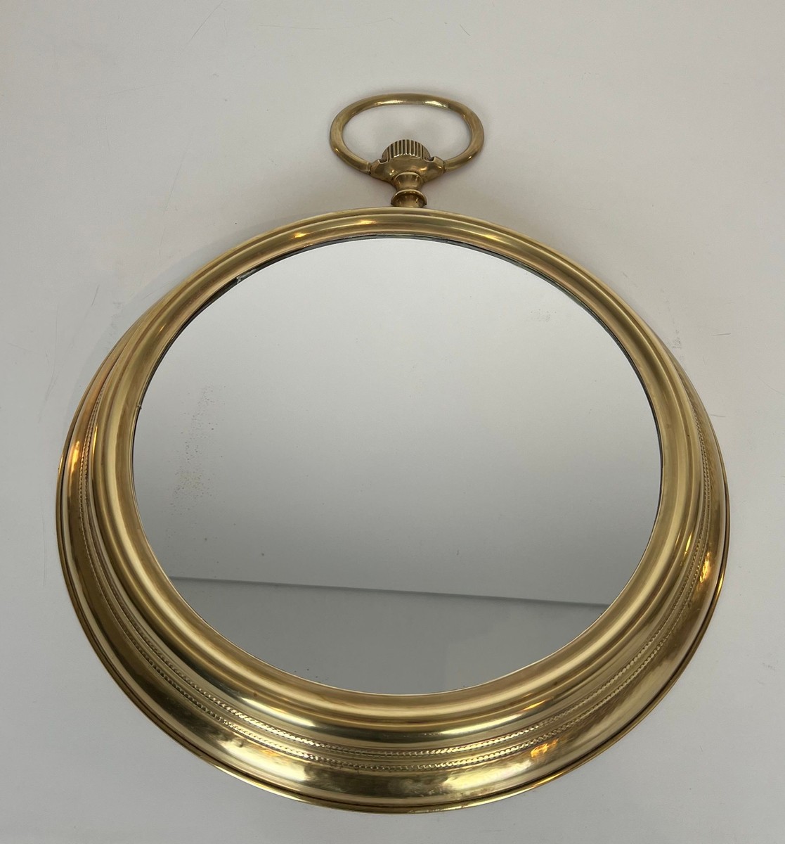 Grand Miroir en Laiton Représentant une Montre Gousset, Travail Français, Vers 1970-photo-4