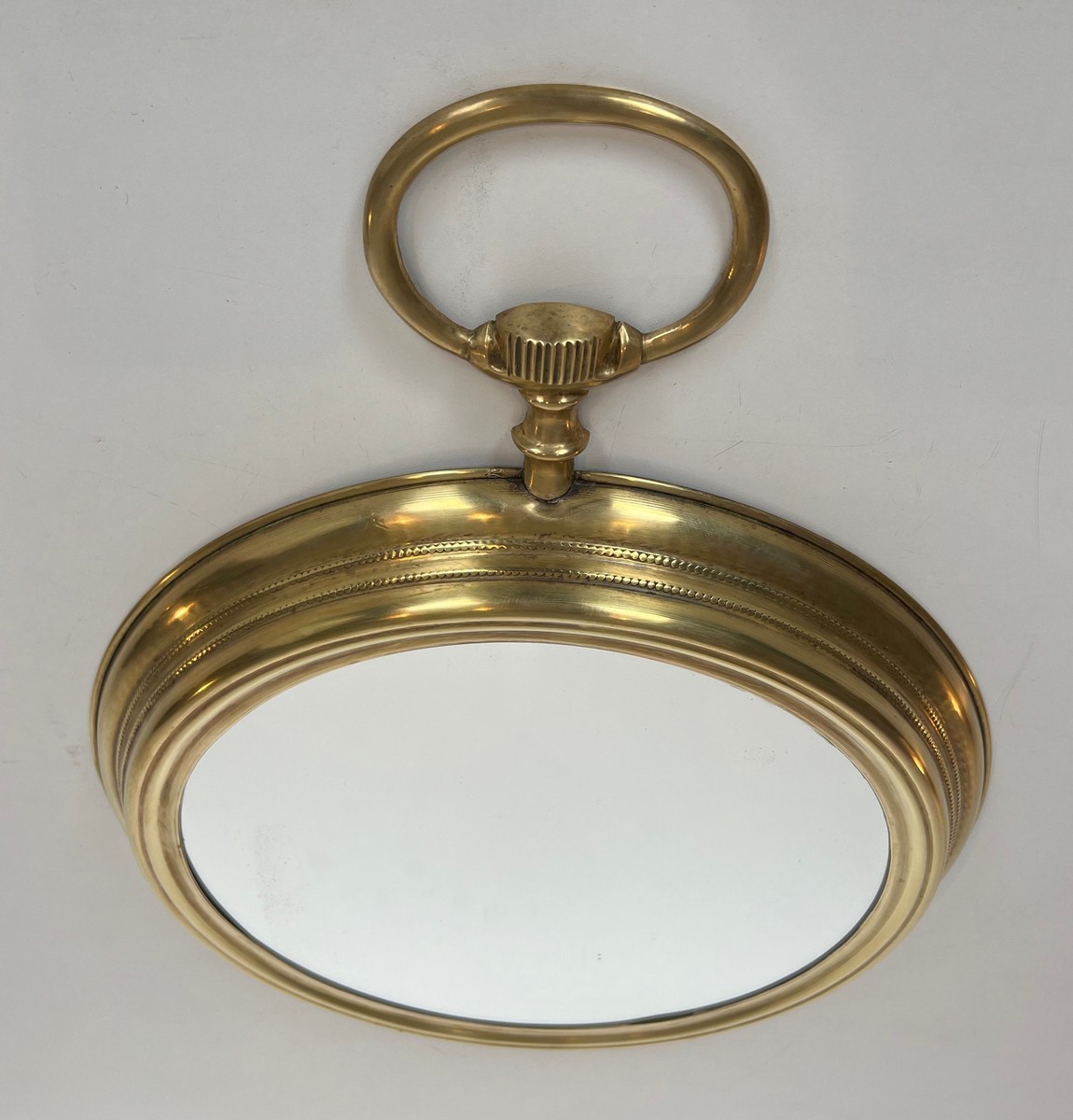 Grand Miroir en Laiton Représentant une Montre Gousset, Travail Français, Vers 1970-photo-1