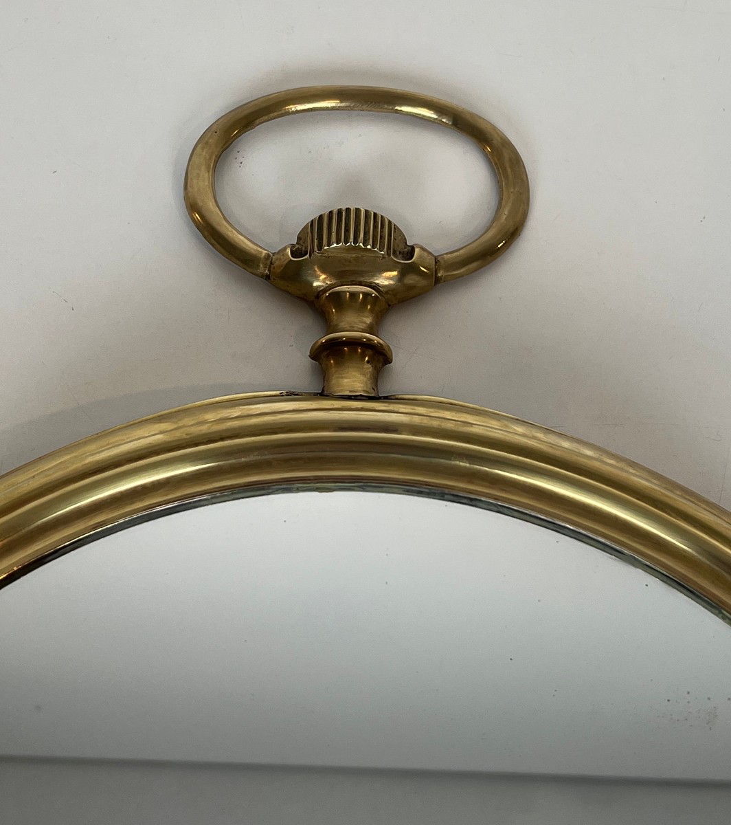 Grand Miroir en Laiton Représentant une Montre Gousset, Travail Français, Vers 1970-photo-3
