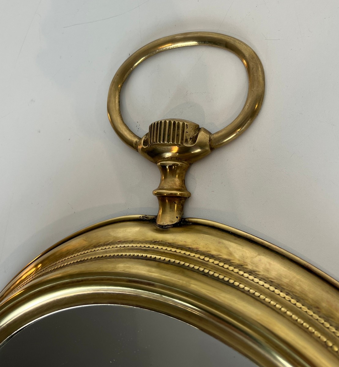 Grand Miroir en Laiton Représentant une Montre Gousset, Travail Français, Vers 1970-photo-4