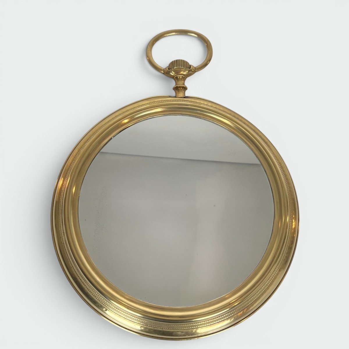 Grand Miroir en Laiton Représentant une Montre Gousset, Travail Français, Vers 1970