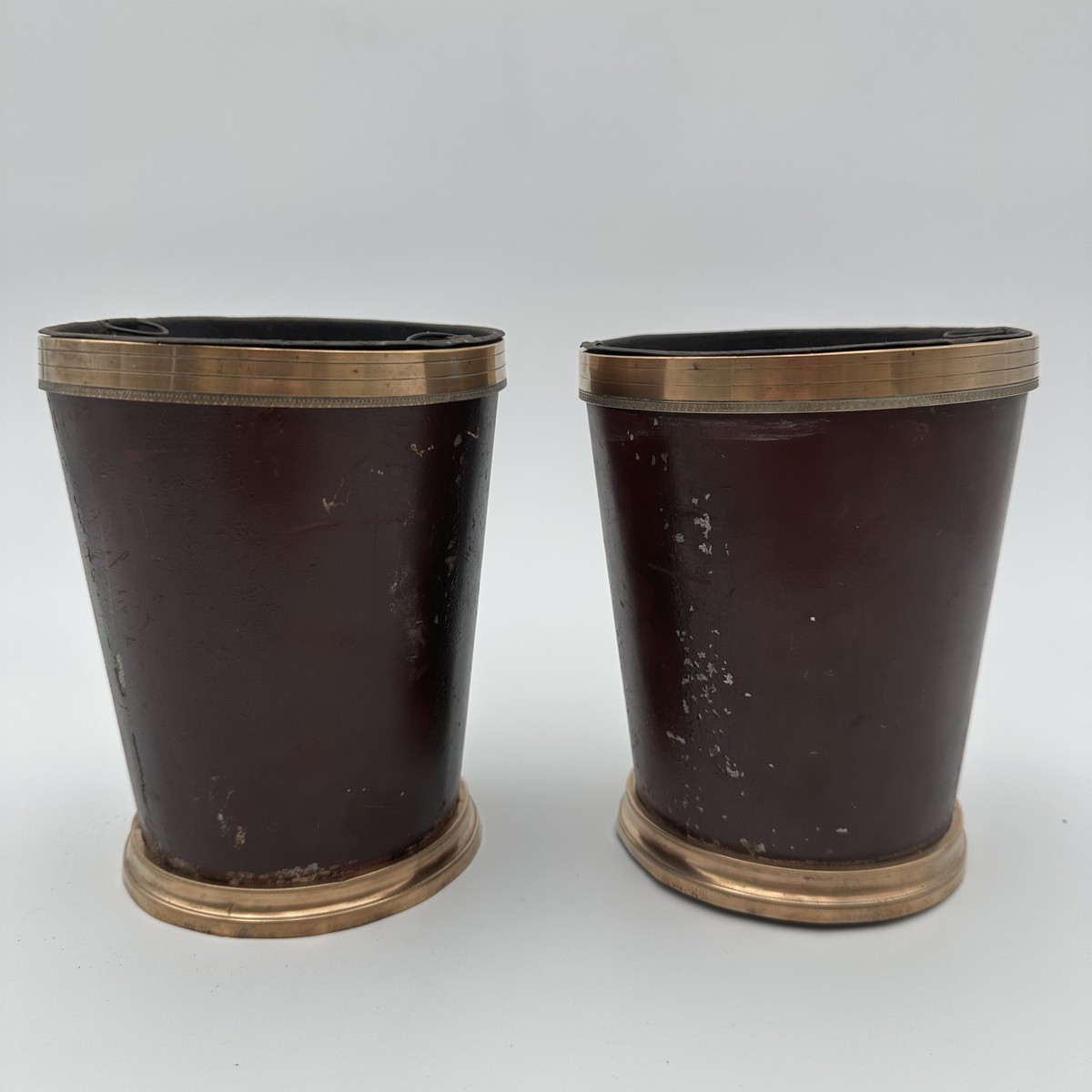 Paire de Cache-Pots en Tôle Peinte et Laiton, Décor de Paysages Bucoliques, XIXe Siècle.-photo-4