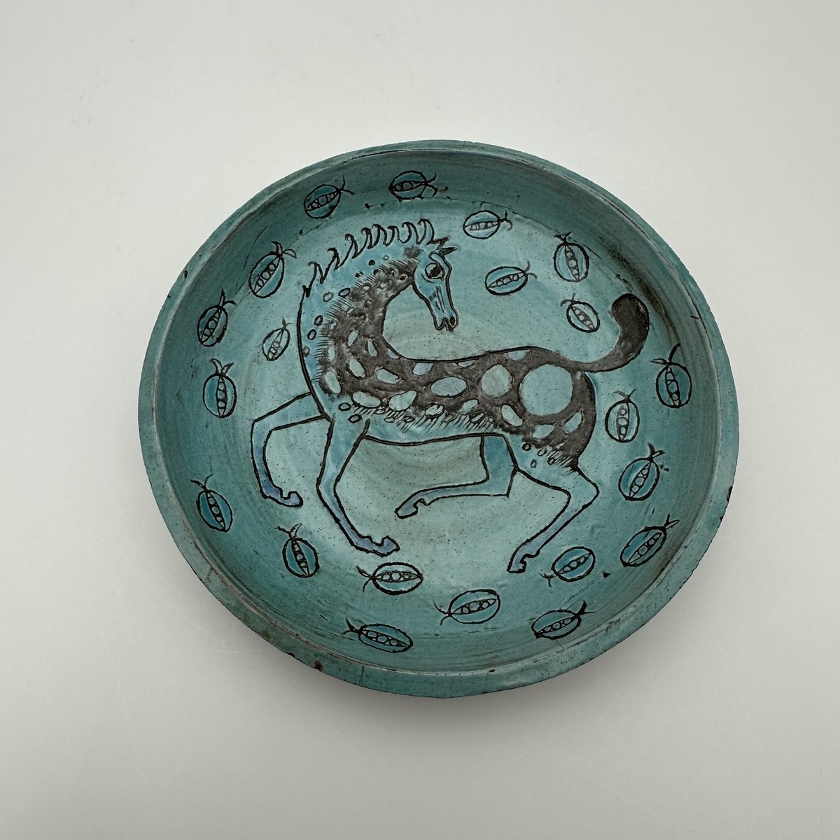 Set Of Three Glazed Ceramic Shallow Bowls With Mythological Decor, Signed Studio Pieces, 1950s--photo-3