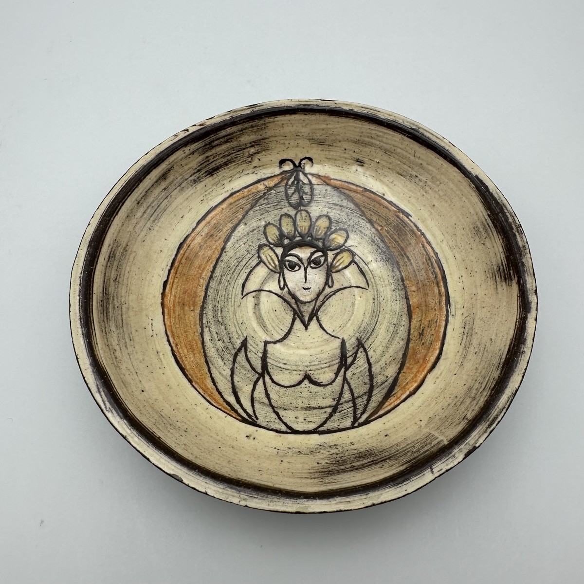 Set Of Three Glazed Ceramic Shallow Bowls With Mythological Decor, Signed Studio Pieces, 1950s--photo-4