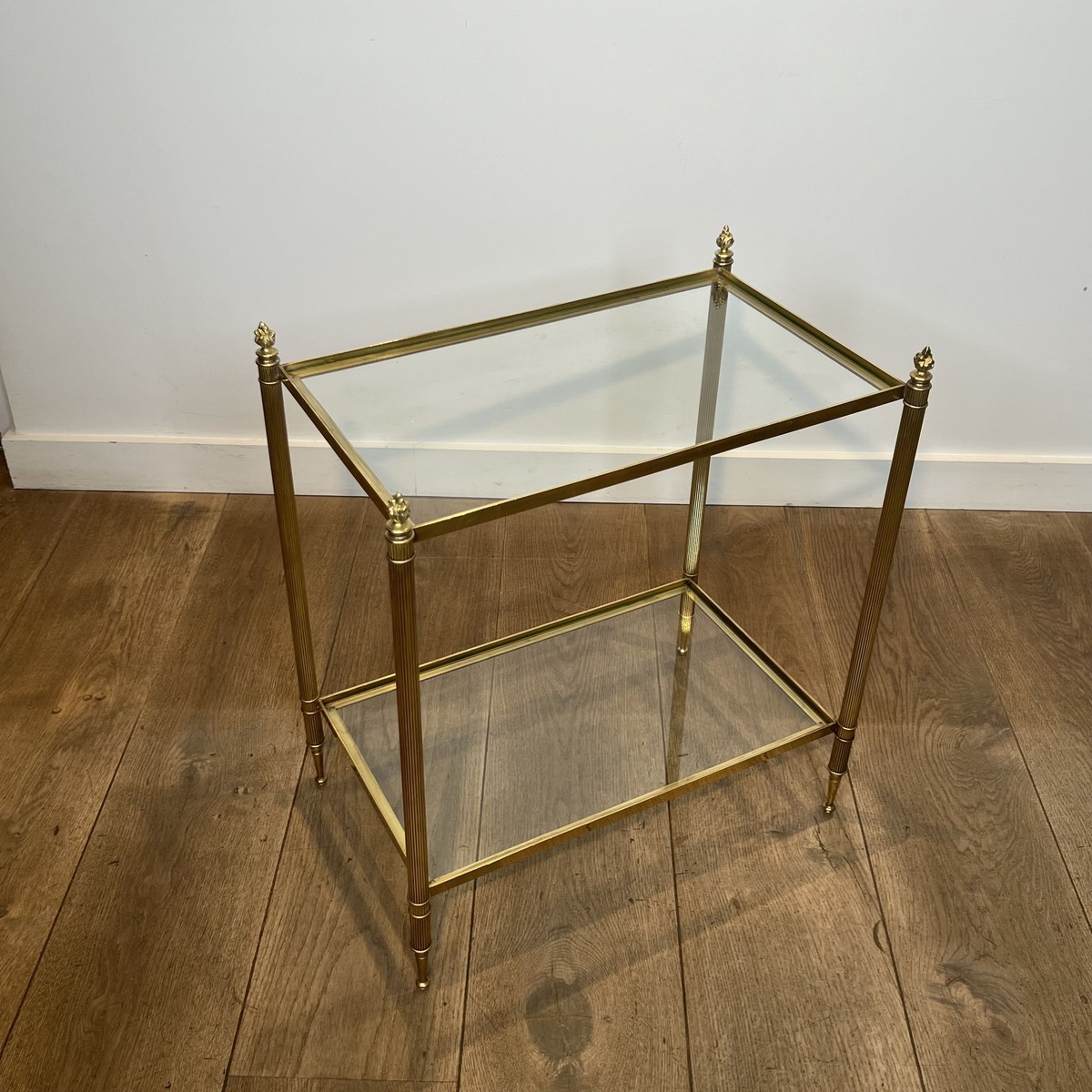 Pair Of Two-tier Brass And Glass Side Tables. French Work Maison Jansen. Circa 1950-photo-1