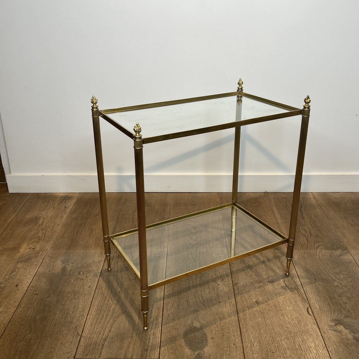 Pair Of Two-tier Brass And Glass Side Tables. French Work Maison Jansen. Circa 1950-photo-2