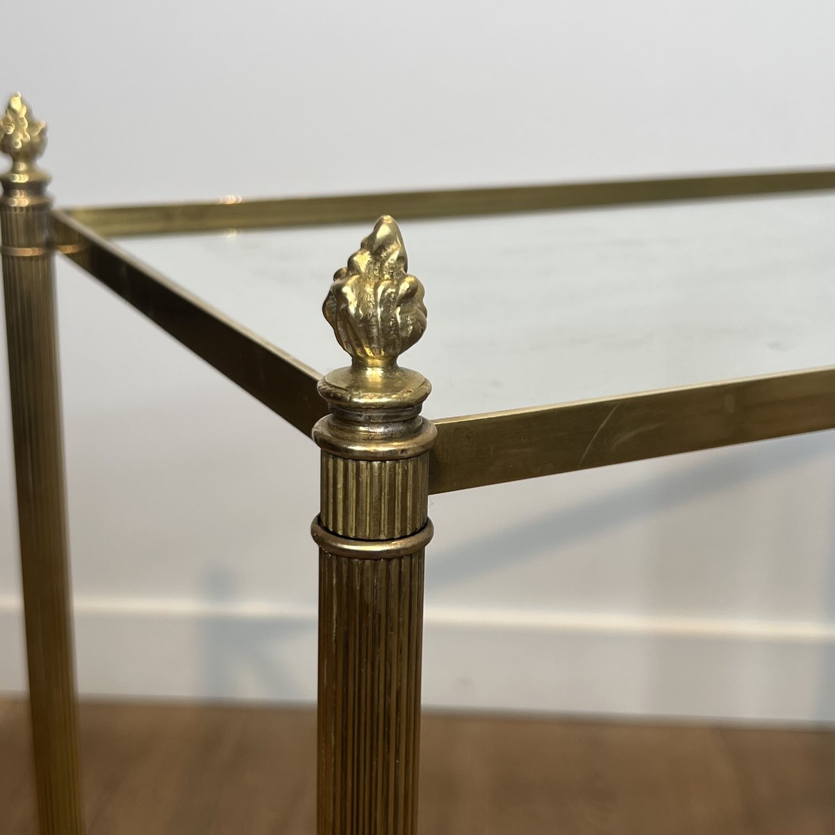 Pair Of Two-tier Brass And Glass Side Tables. French Work Maison Jansen. Circa 1950-photo-3
