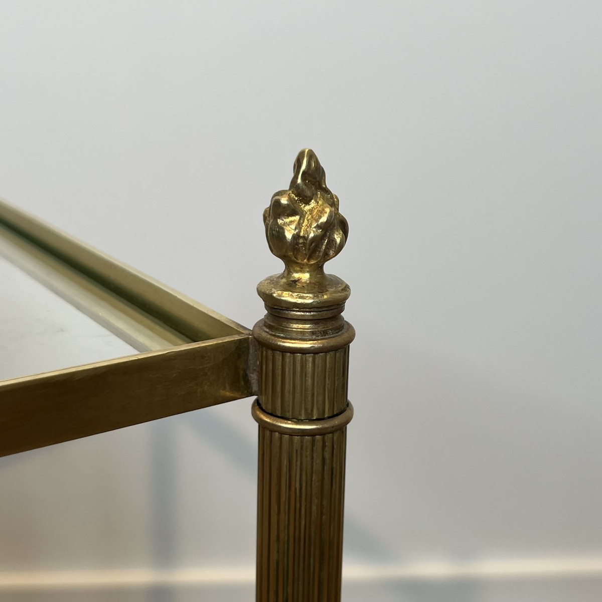 Pair Of Two-tier Brass And Glass Side Tables. French Work Maison Jansen. Circa 1950-photo-4