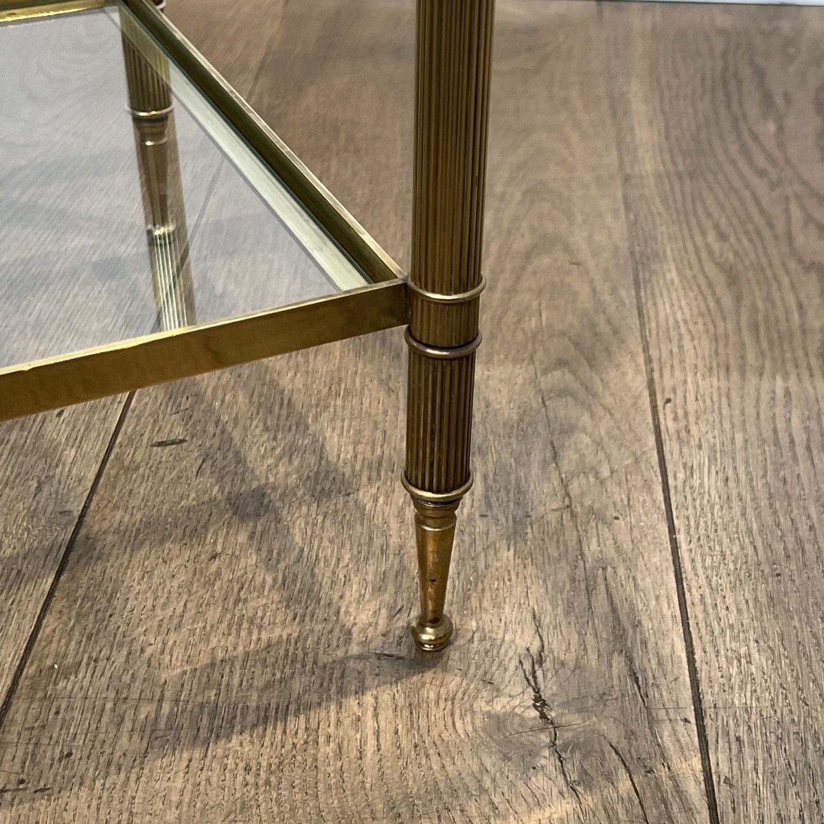 Pair Of Two-tier Brass And Glass Side Tables. French Work Maison Jansen. Circa 1950-photo-5
