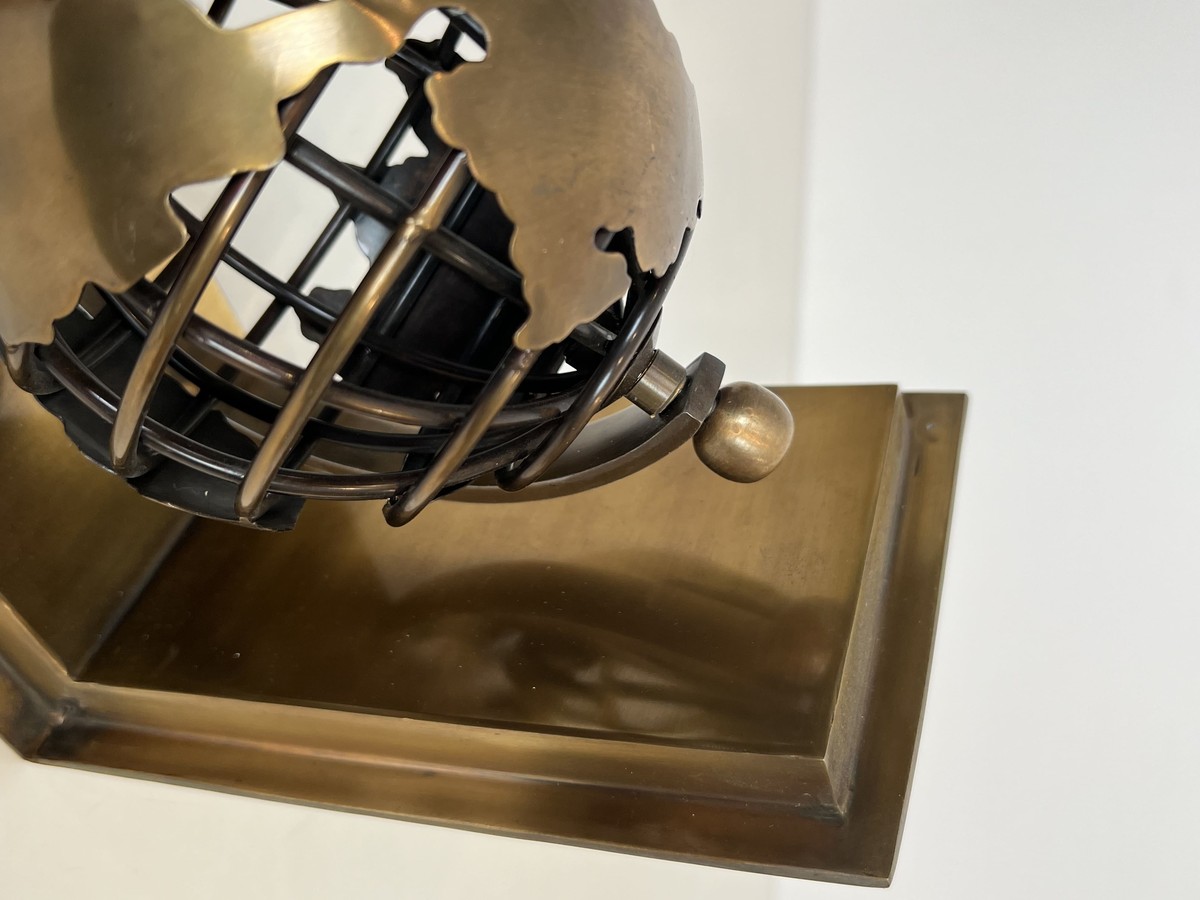 Pair Of Brass Bookends Featuring Openwork Terrestrial Globes. French Work. Circa 1970-photo-5