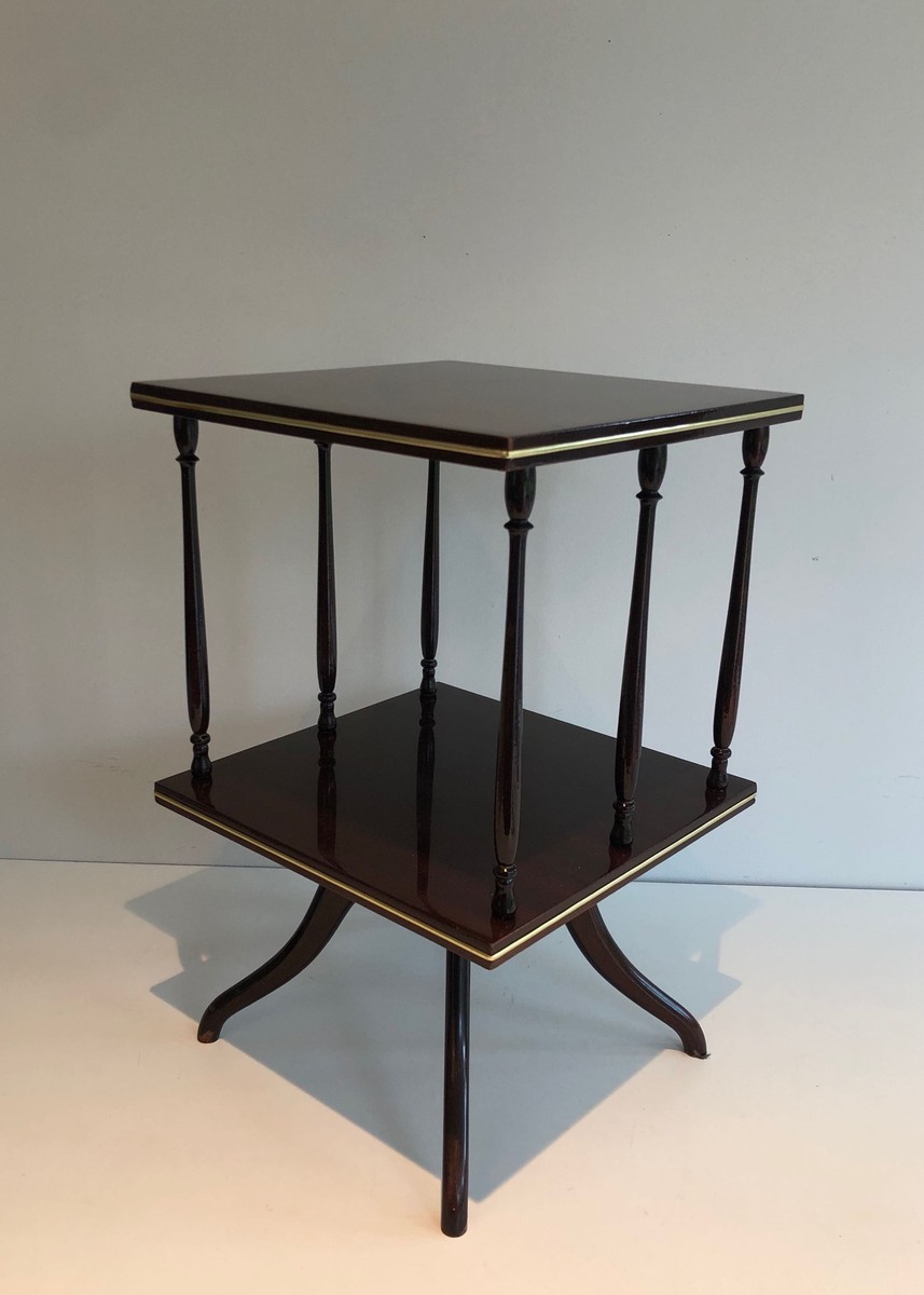 Revolving Two-tier Table In Mahogany And Brass With Turned Colonnettes. English Work. Circa 190-photo-3