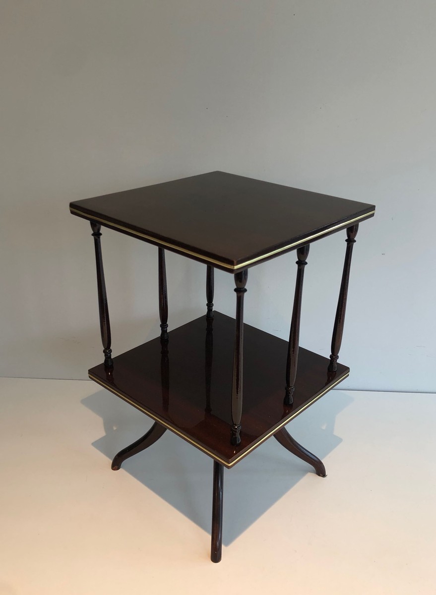 Revolving Two-tier Table In Mahogany And Brass With Turned Colonnettes. English Work. Circa 190-photo-4
