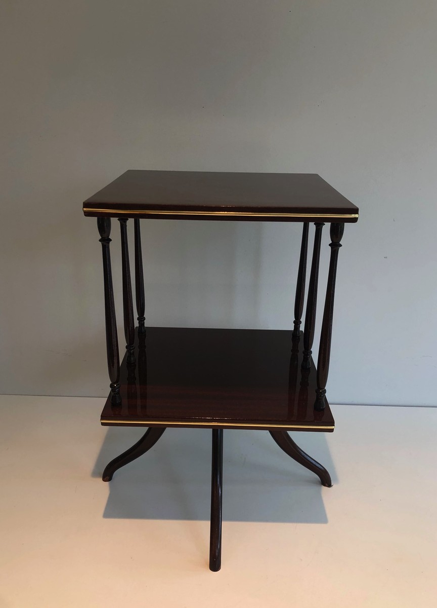 Revolving Two-tier Table In Mahogany And Brass With Turned Colonnettes. English Work. Circa 190-photo-2