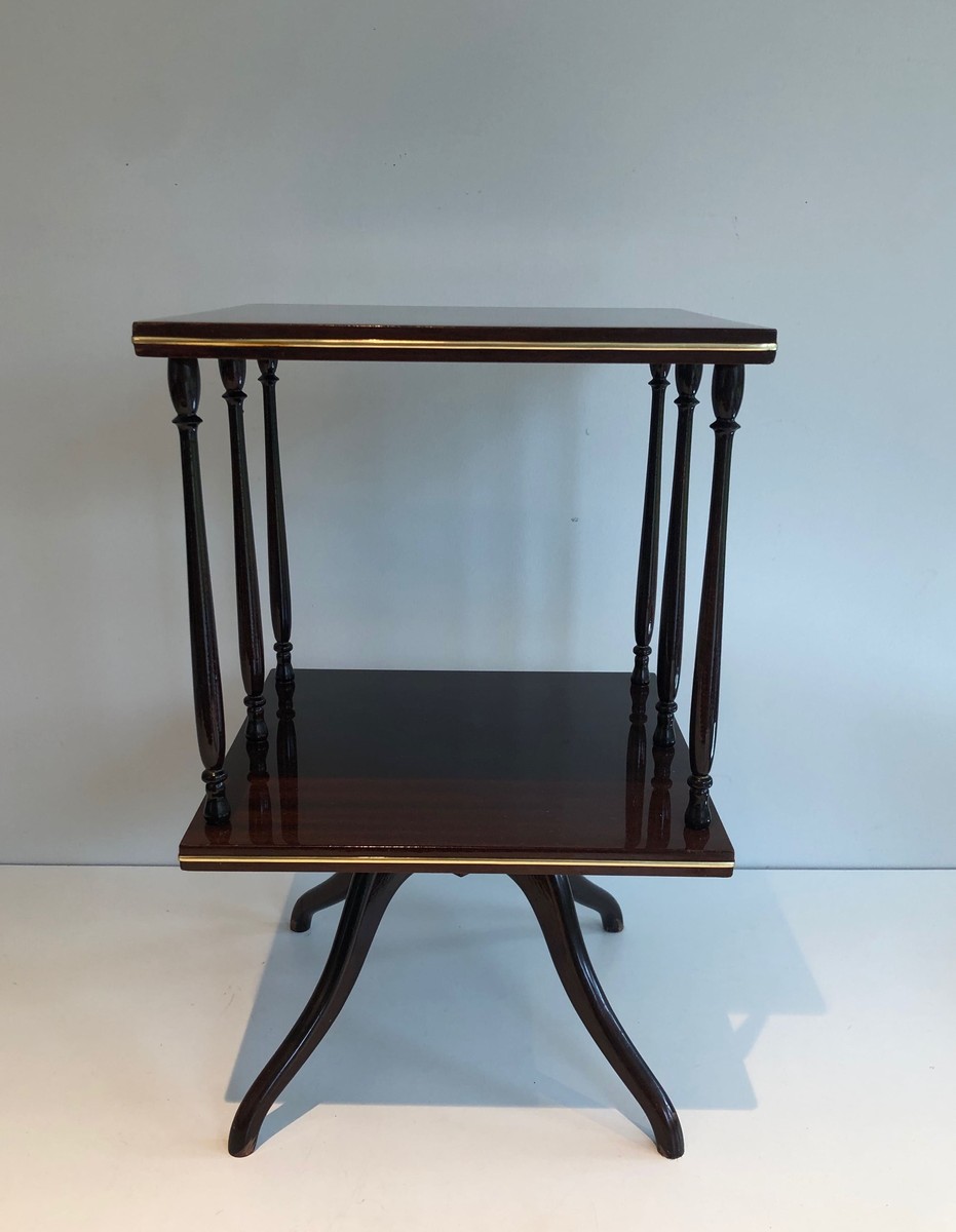 Revolving Two-tier Table In Mahogany And Brass With Turned Colonnettes. English Work. Circa 190-photo-3
