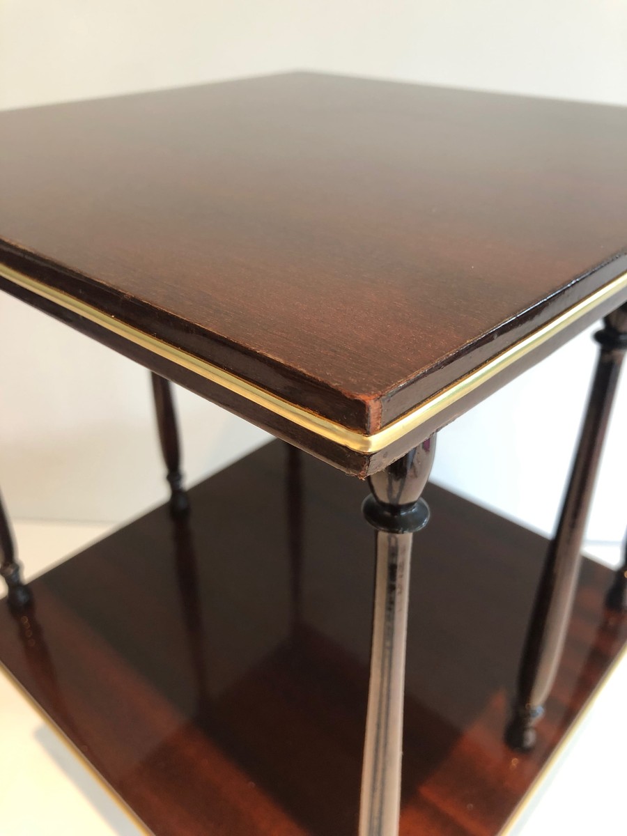 Revolving Two-tier Table In Mahogany And Brass With Turned Colonnettes. English Work. Circa 190-photo-4