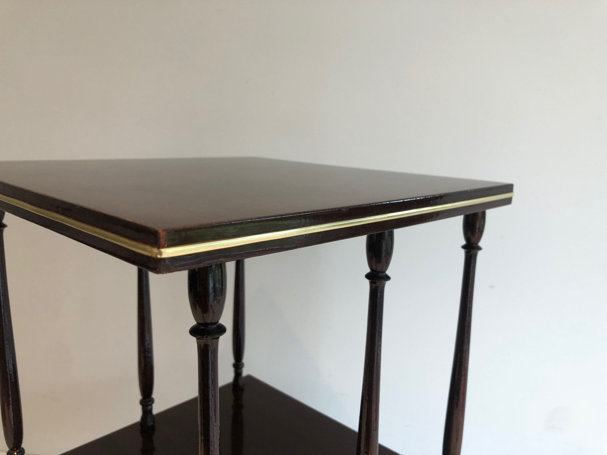 Revolving Two-tier Table In Mahogany And Brass With Turned Colonnettes. English Work. Circa 190-photo-5