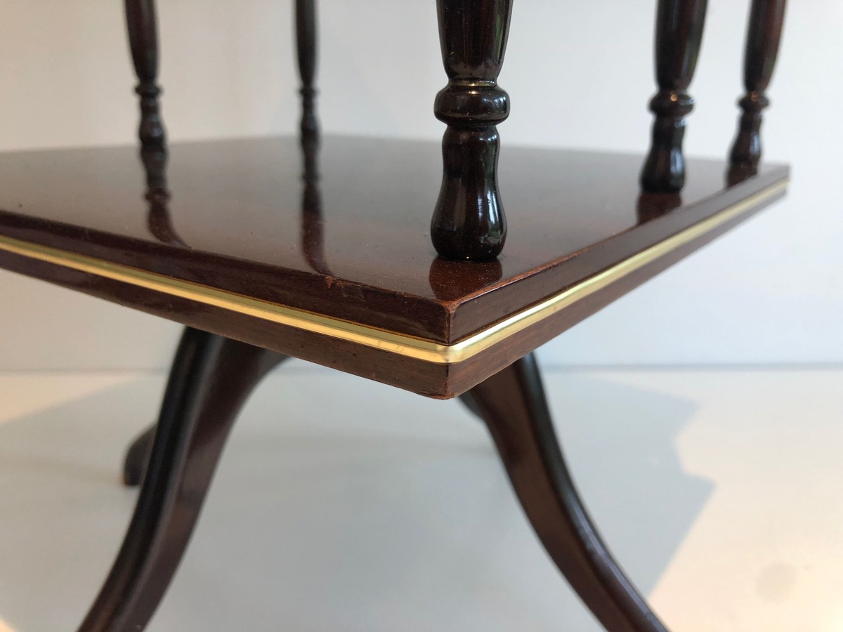 Revolving Two-tier Table In Mahogany And Brass With Turned Colonnettes. English Work. Circa 190-photo-6