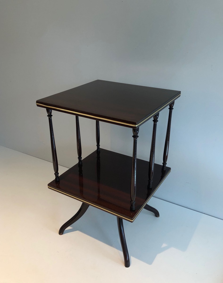 Revolving Two-tier Table In Mahogany And Brass With Turned Colonnettes. English Work. Circa 190-photo-8