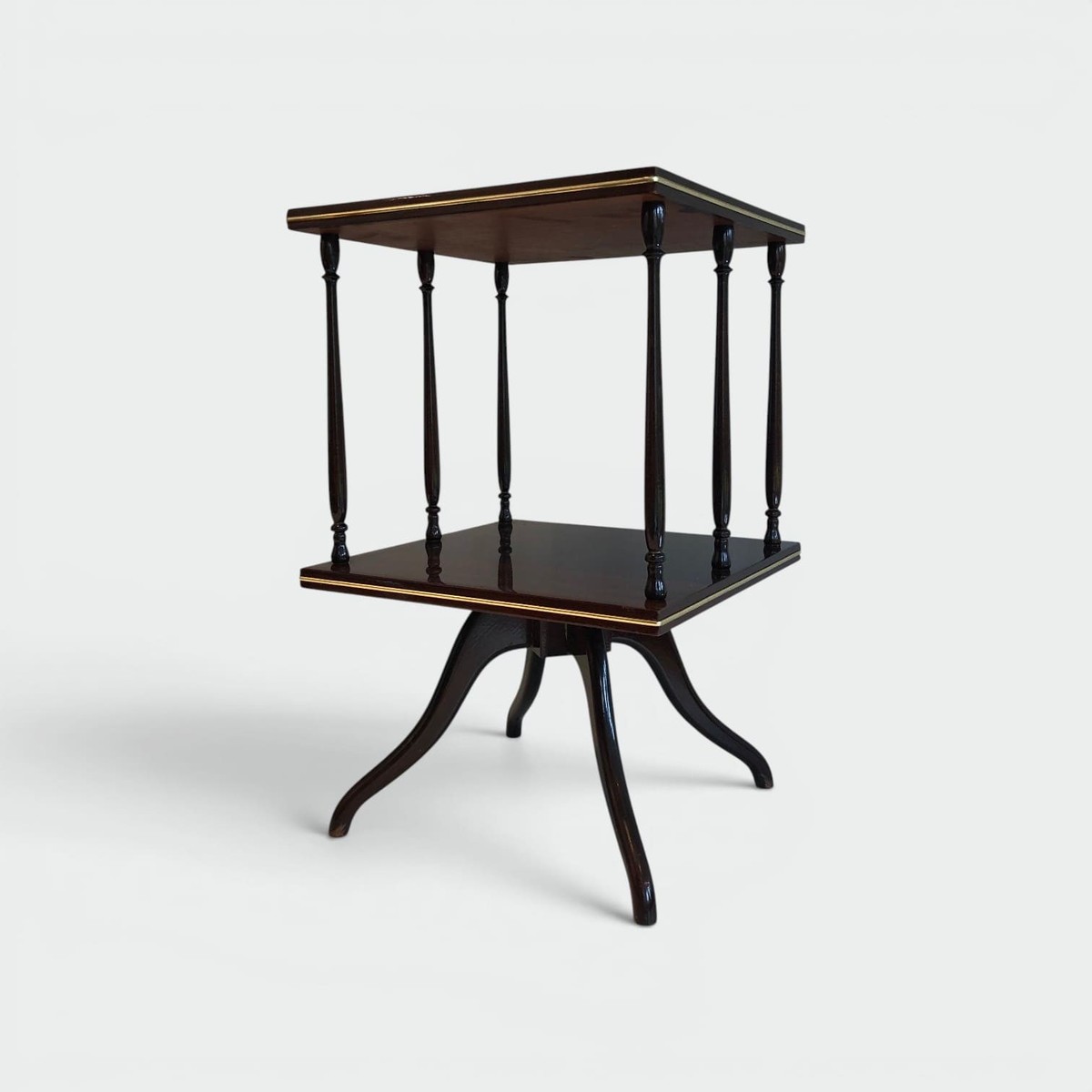 Revolving Two-tier Table In Mahogany And Brass With Turned Colonnettes. English Work. Circa 190
