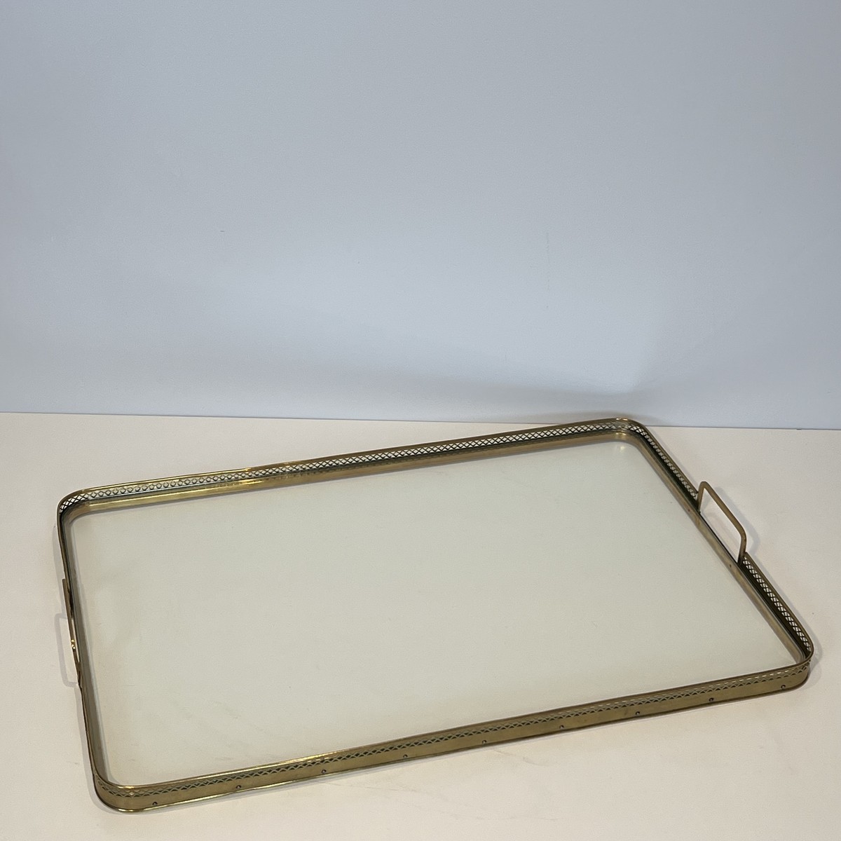 Rectangular Serving Tray With An Openwork Brass Gallery. French Work In The Style Of Maison Bag-photo-3