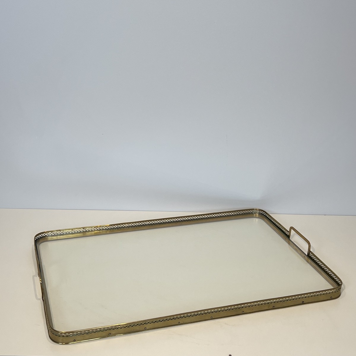 Rectangular Serving Tray With An Openwork Brass Gallery. French Work In The Style Of Maison Bag-photo-1