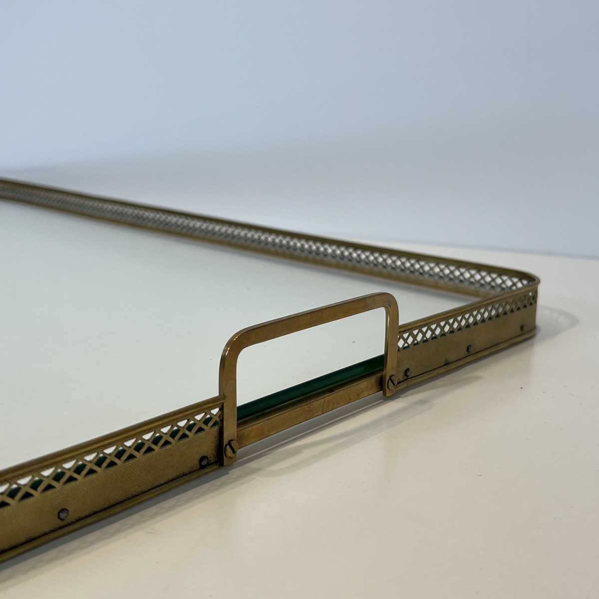 Rectangular Serving Tray With An Openwork Brass Gallery. French Work In The Style Of Maison Bag-photo-2