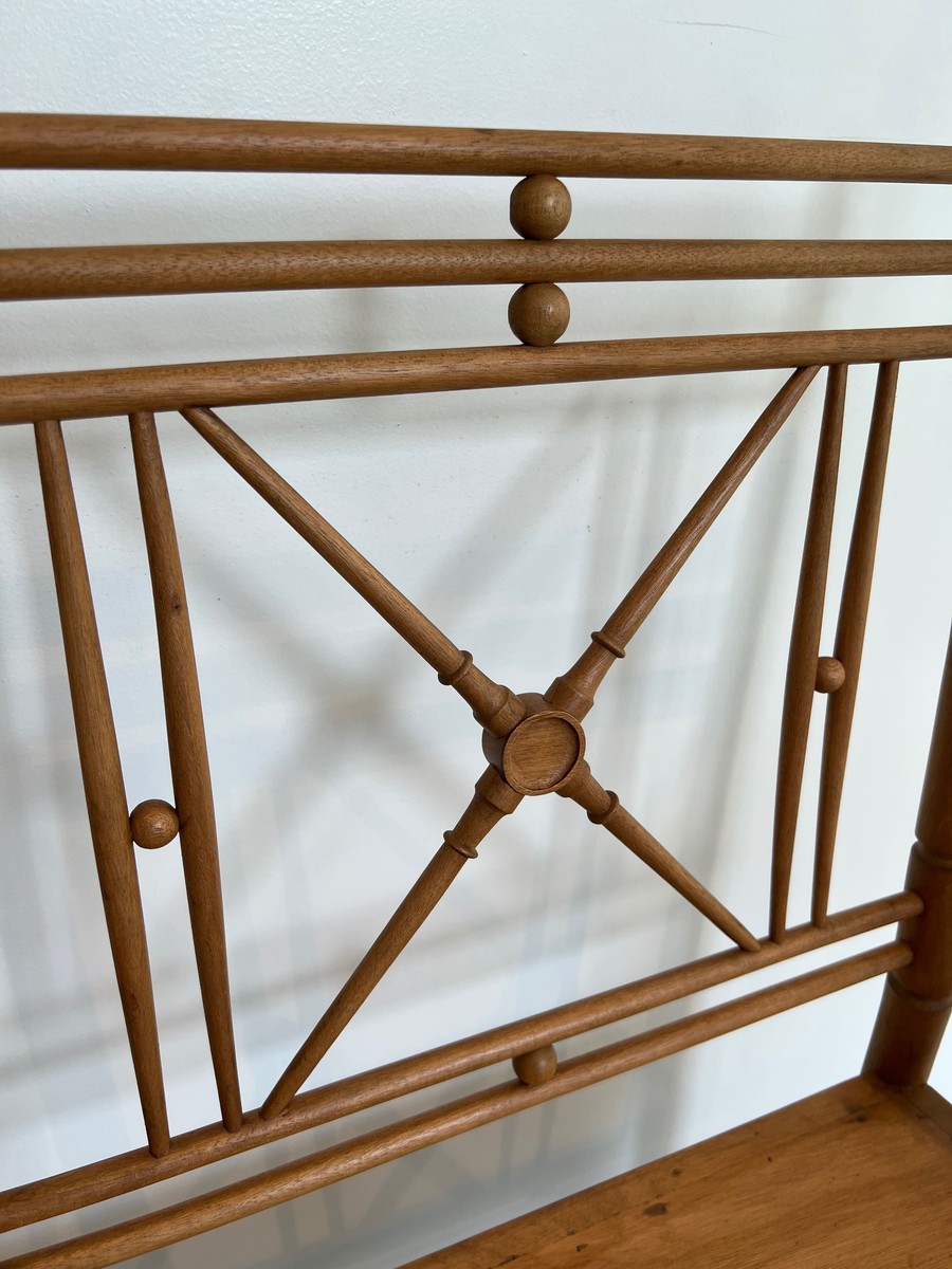 Fauteuil Vicario en Bois Naturel Façon Bambou à Croisillons. Travail Français. Vers 1900-photo-6