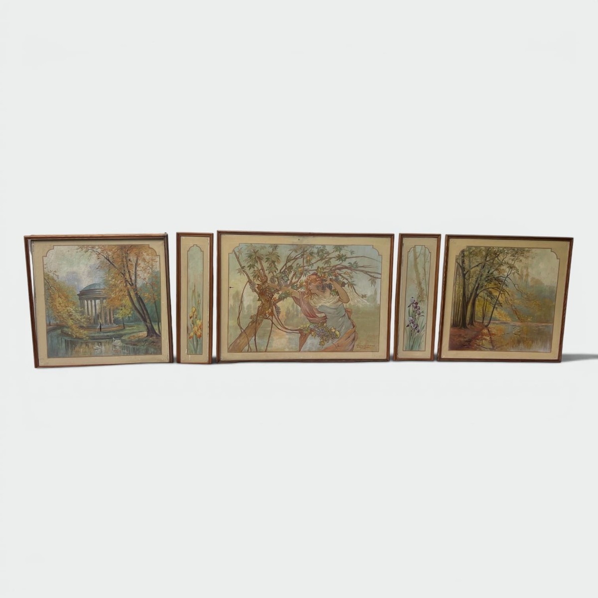 Ensemble de Cinq Panneaux Décoratifs Art Nouveau. Allégo. Travail Français par l'Atelier Coutea-photo-2