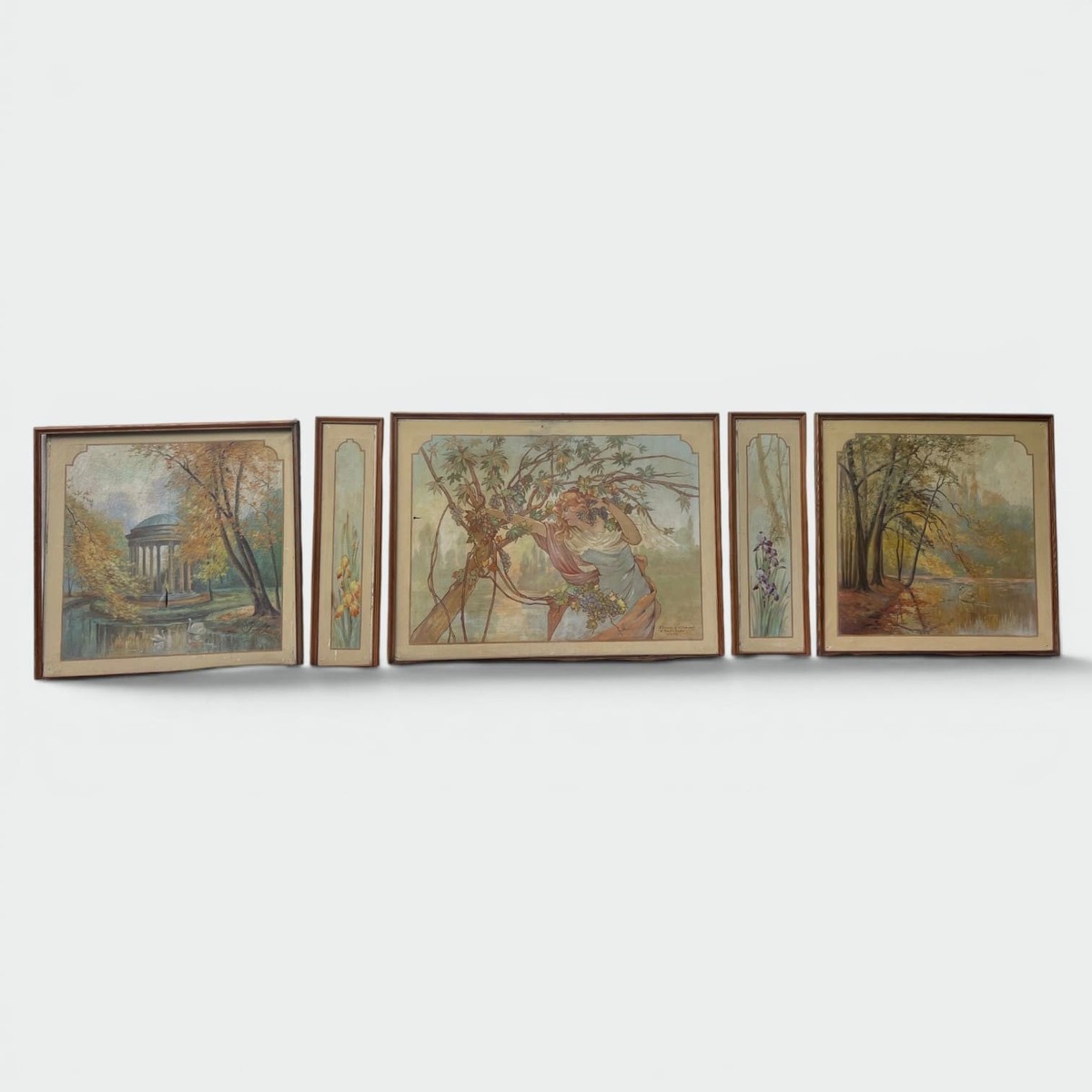Ensemble de Cinq Panneaux Décoratifs Art Nouveau. Allégo. Travail Français par l'Atelier Coutea-photo-1