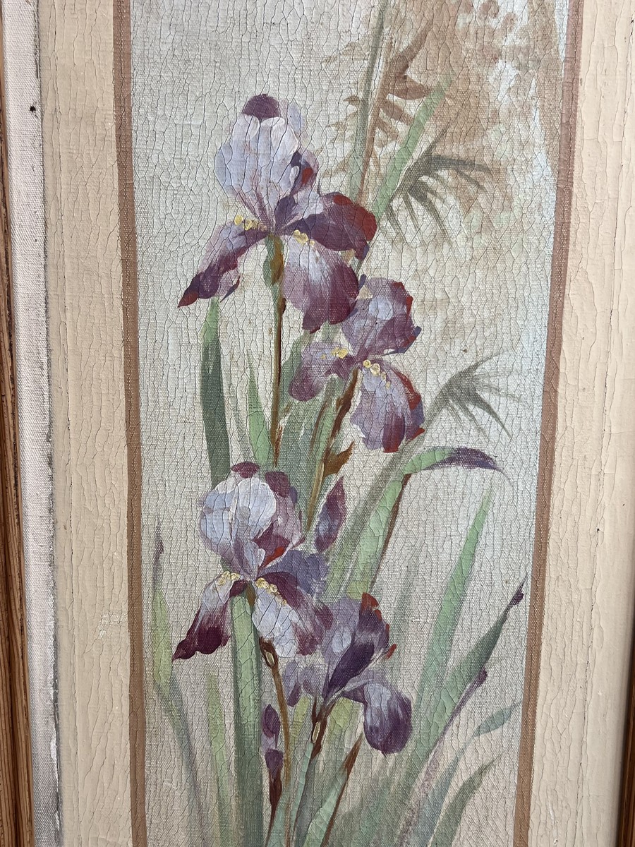 Pair Of Art Nouveau Decorative Panels With Purple And Yellow Irises. French Work. Circa 1900-photo-4