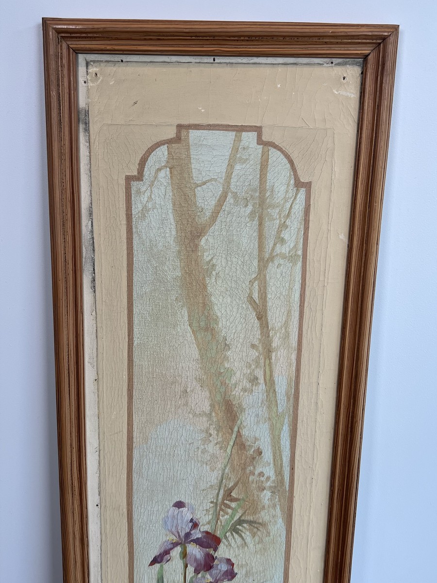 Pair Of Art Nouveau Decorative Panels With Purple And Yellow Irises. French Work. Circa 1900-photo-5