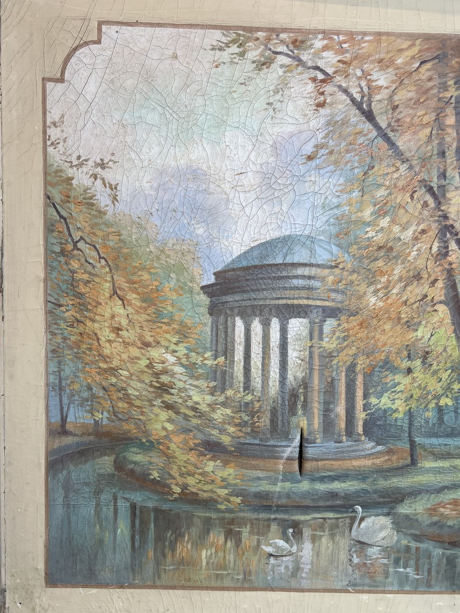 Grand Panneau Décoratif Art Nouveau au Temple de l'Amour et aux Cygnes. Paysage d'Automne. Trav-photo-2