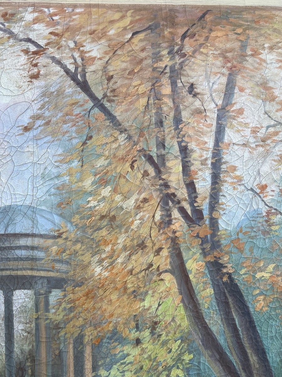 Grand Panneau Décoratif Art Nouveau au Temple de l'Amour et aux Cygnes. Paysage d'Automne. Trav-photo-5