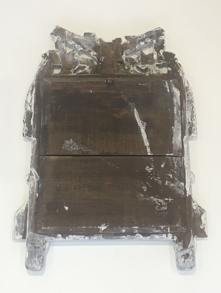 Miroir de Style Louis XVI en Bois Sculpté Patiné Gris à Fronton aux Colombes. Travail Français.-photo-7