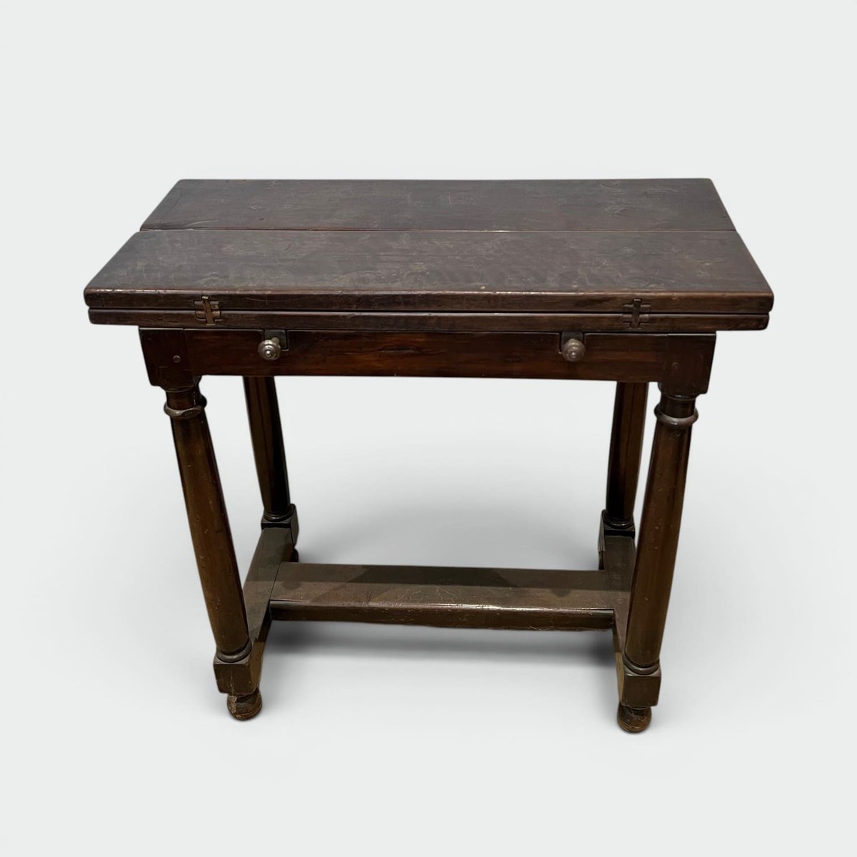 Walnut  Folding-top Changing Table  With Stretcher. Portuguese Work. 18th Century