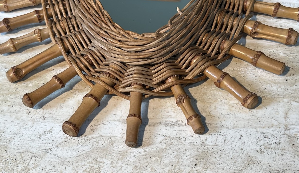 Oval Mirror In Rattan. Woven Wicker And Bamboo. French Work. Circa 1960-photo-6