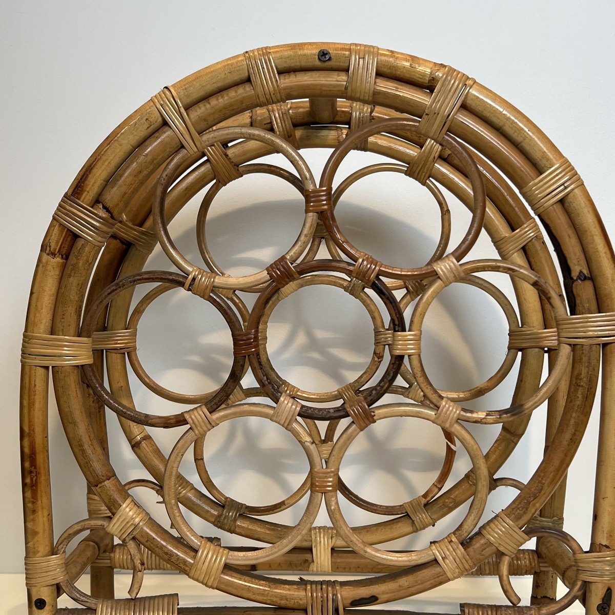 Rattan And Bamboo Bottle Holder With Rings In An Arched Form. Italian Work. Circa 1960-photo-4